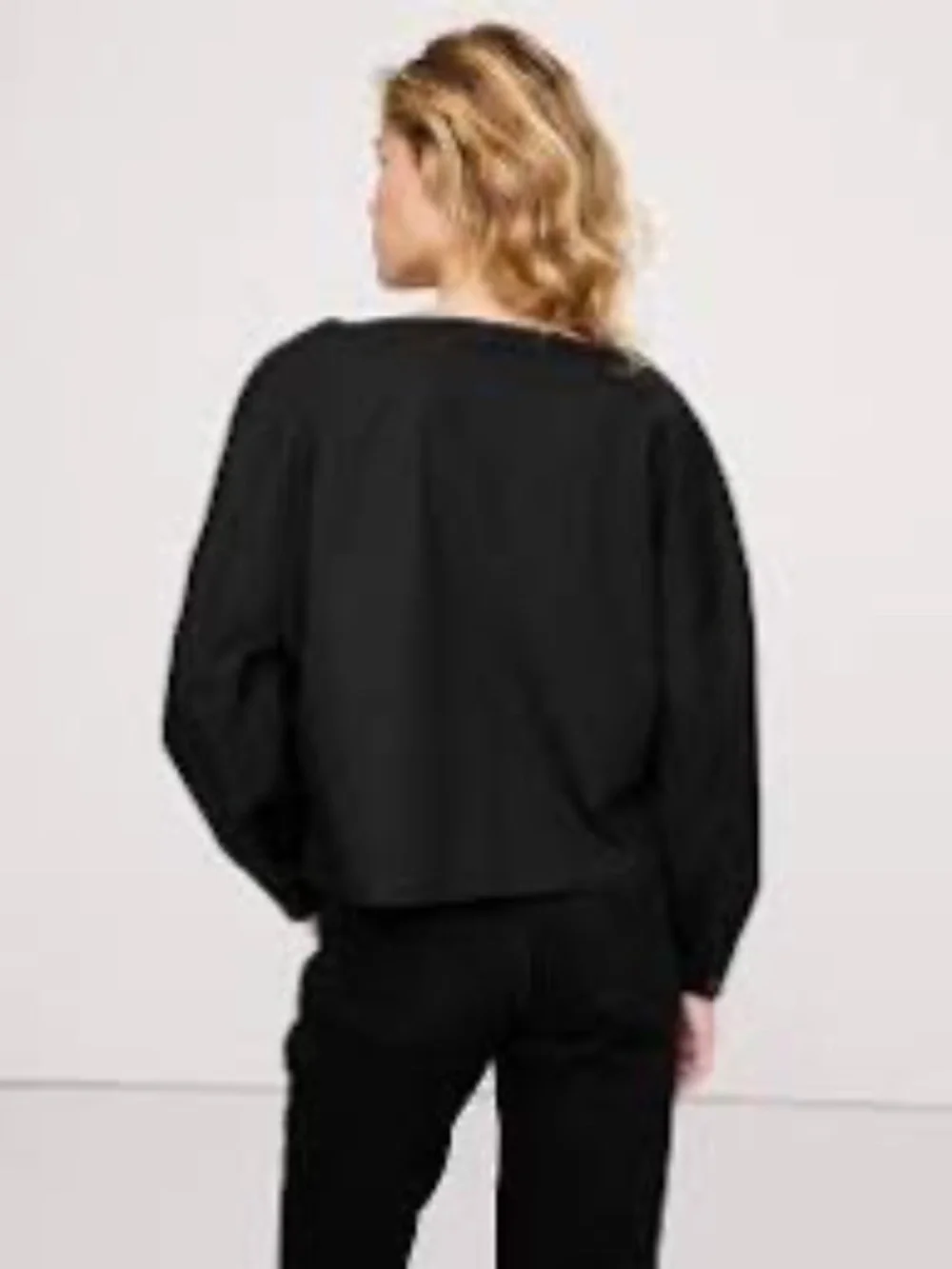 Banana Republic Black Cotton Poplin Volume Sleeve Top Medium Relaxed